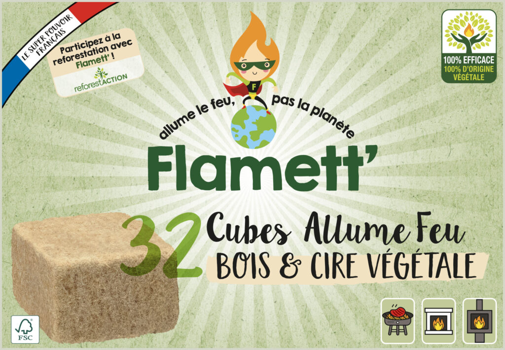 Helvet 32 Allume Feu Naturel pour Cheminée et Poele à Bois en Cube – Brûle  7 Minutes – Produit Ecologique 100% Bois & Cire Végétale, Normal, (LDFC32)